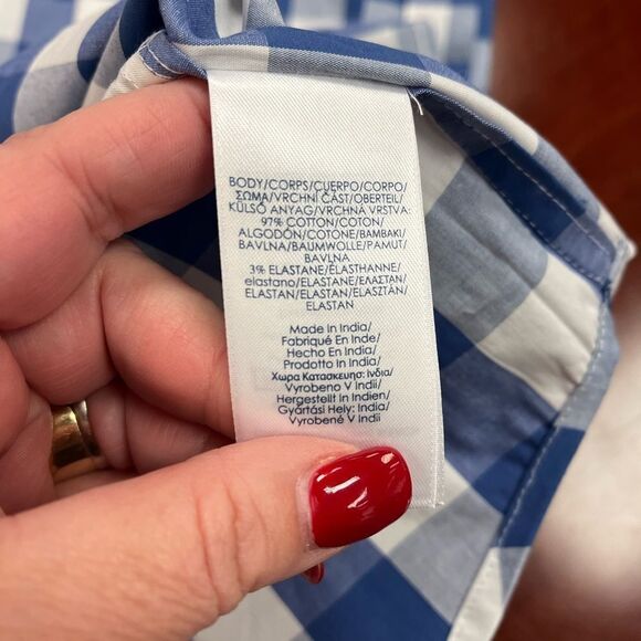 Chaps Womans Blue & White Gingham Short Sleeve Button Down Shirt sz XL NWT - Picture 5 of 6